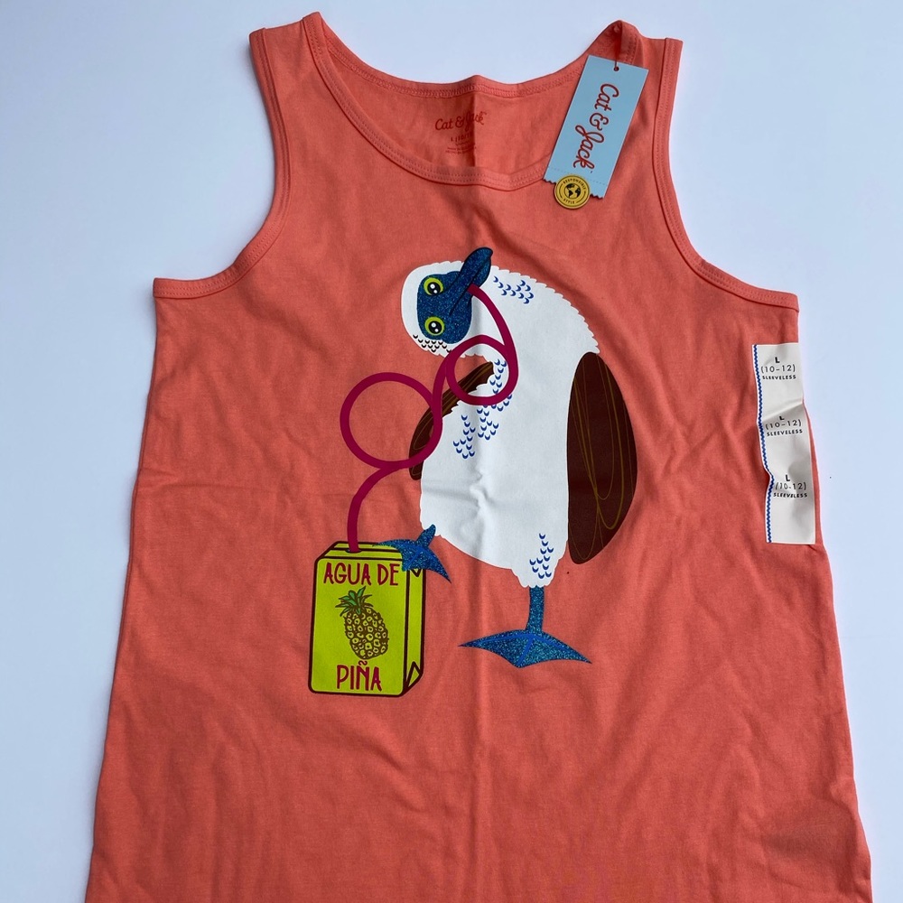 Adorable Coral/Peach Bird Girls Tank Top- L(10/12)